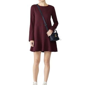 KINLY Directional Stripe Mini Dress M Drop Waist Flounce‎ Hem Long Sleeve Shift